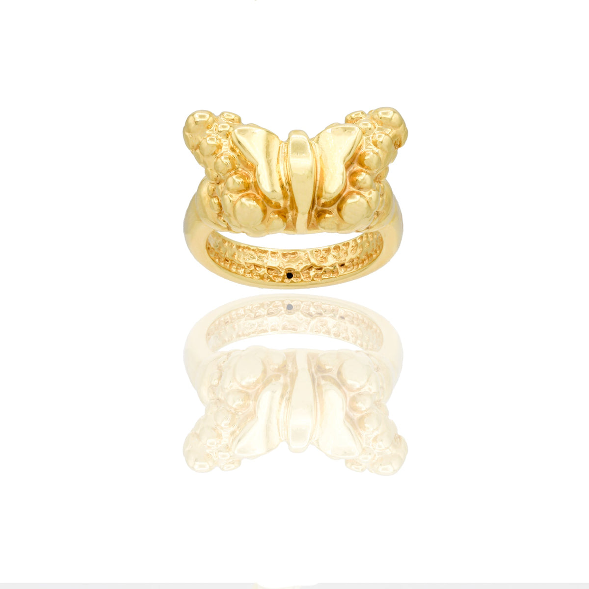 Anelli Oro Giallo Elettroformato  Solo Oro spessore gambo 4 mm lunghezza farfalla 2,2 larghezza farfalla 1,4 cm 
