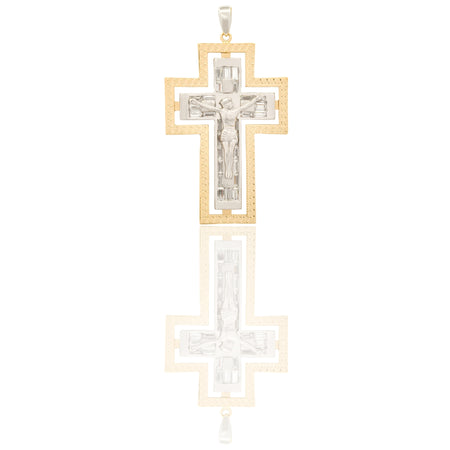 Ciondolo Oro Giallo Oro Bianco Oro 18 carati Croce Con Cristo Contorno Liscio Solo Oro