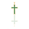 Ciondoli Oro Giallo Oro 18 carati Croce diamantata Zirconi Verdi 5,7cm x 3cm