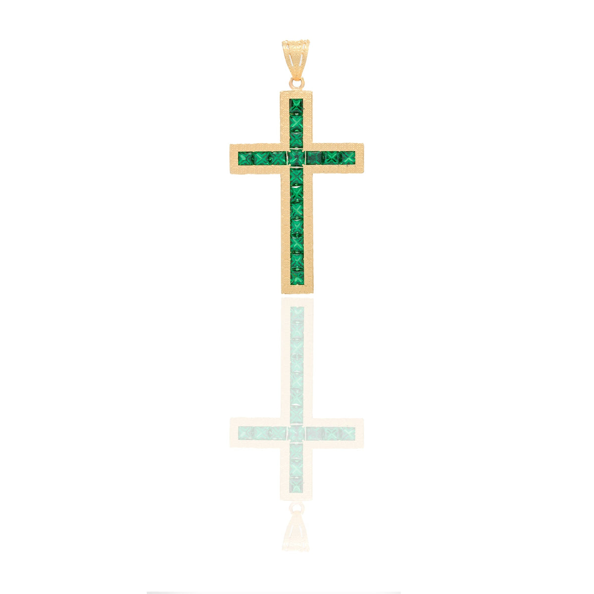 Ciondoli Oro Giallo Oro 18 carati Croce diamantata Zirconi Verdi 5,7cm x 3cm