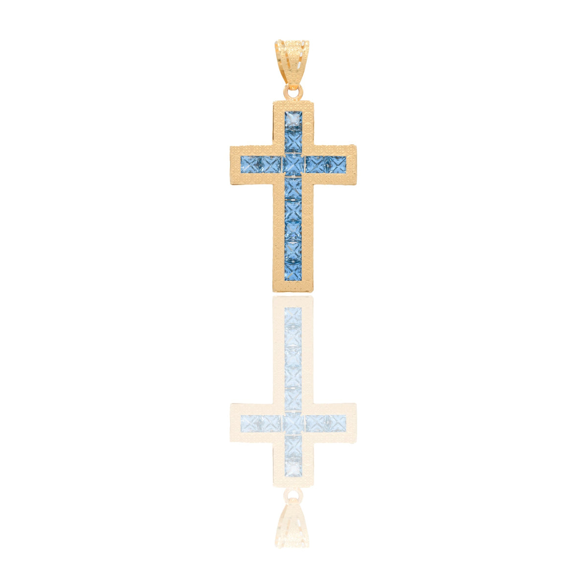 Ciondoli Oro Giallo Oro 18 carati Croce diamantata Zirconi Azzurri 4,5cm x 2,3cm