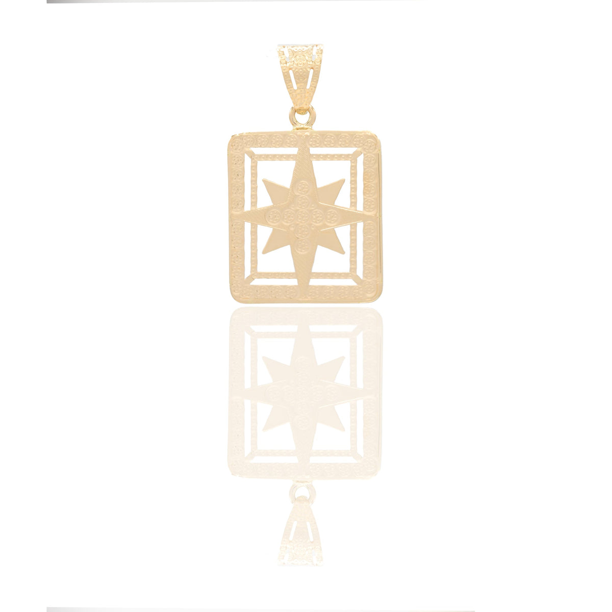 Ciondoli Oro Giallo Oro 18 carati Rosa dei venti quadrata traforata Solo Oro 3,2cm x 2cm