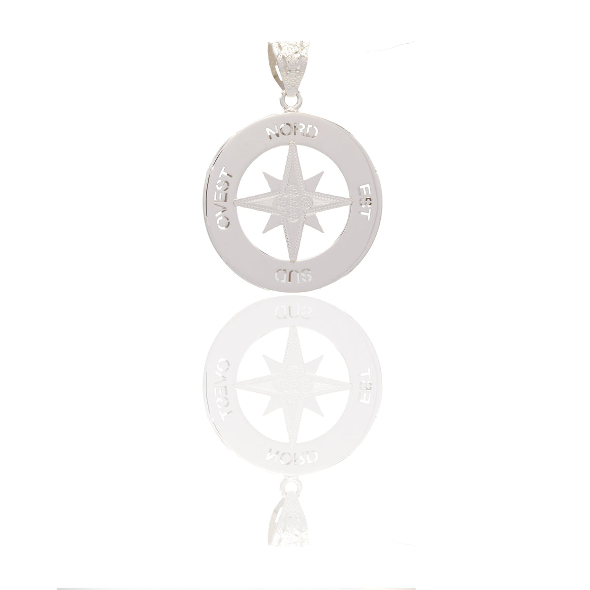 Ciondoli Oro Bianco Oro 18 carati Rosa dei venti tonda traforata Solo Oro 4cm x 3cm