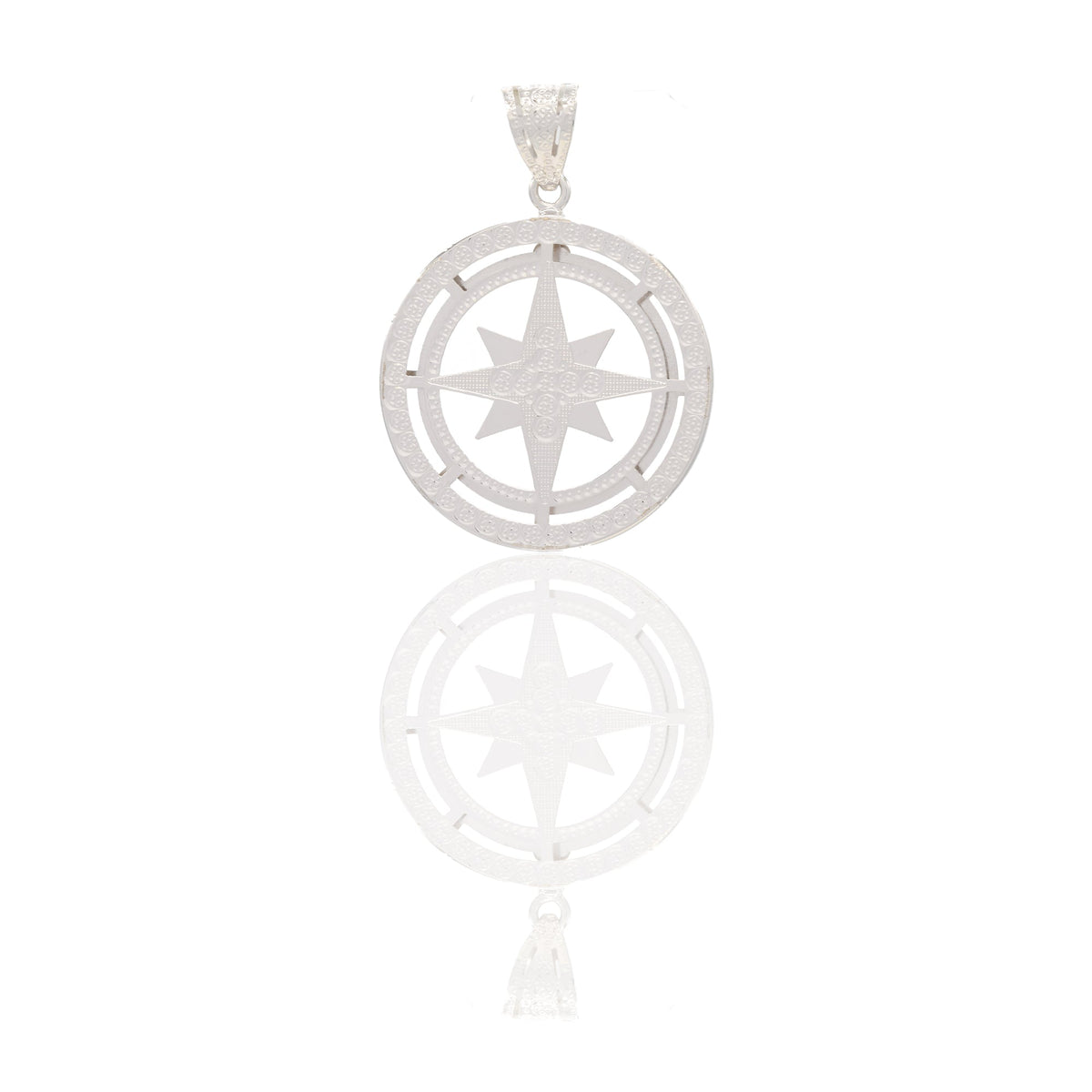 Ciondoli Oro Bianco Oro 18 carati Rosa dei venti tonda traforata Solo Oro 4cm x 3cm