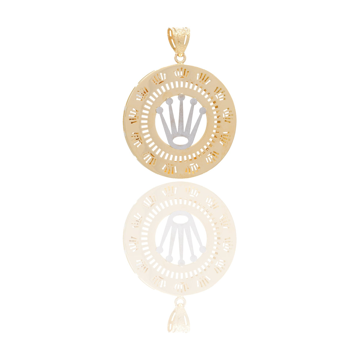 Ciondoli Oro Giallo Oro Bianco Oro 18 carati Tondo traforato con corona Solo Oro 4,5cm x 3,5cm