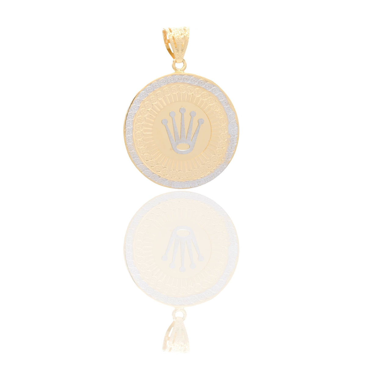Ciondoli Oro Giallo Oro Bianco Oro 18 carati Tondo con corona satinata Solo Oro 4cm x 3cm
