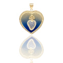 Ciondoli Oro Giallo Oro 18 carati Cuore Sacro Portafoto Zirconi Bianchi, Zirconi blu, Smalto blu 4,7cm x3,9cm