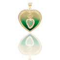 Ciondoli Oro Giallo Oro 18 carati Cuore Sacro Portafoto Zirconi Bianchi, Zirconi Verdi, Smalto Verde 4,7cm x3,9cm