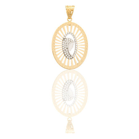 Ciondolo Oro Giallo Oro Bianco Oro 18 carati Madonna Di Profilo Velo Zirconato Contorno Traforato Zirconi Bianchi