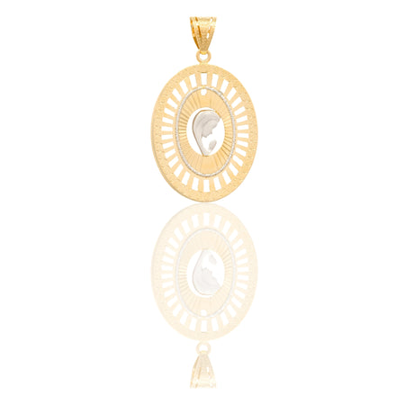 Ciondolo Oro Giallo Oro Bianco Oro 18 carati Madonna Di Profilo Velo Zirconato Contorno Merlettato Zirconi Bianchi