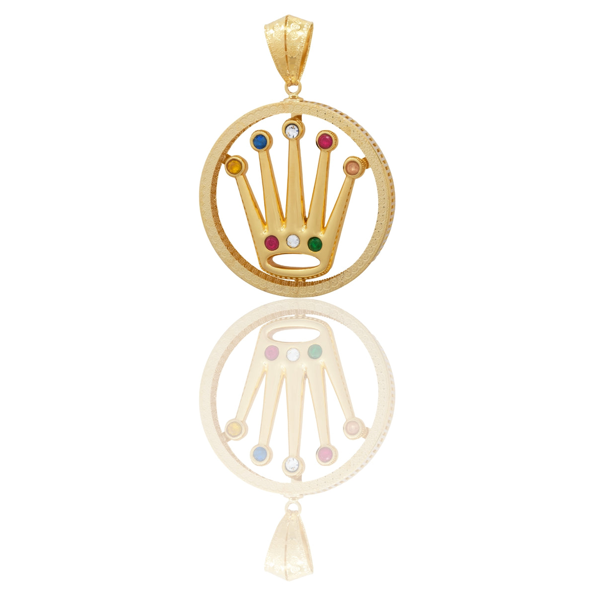 Ciondolo Oro Giallo Oro 18 carati Corona Con Pietre E Contorno Diamantato Zirconi Multicolor