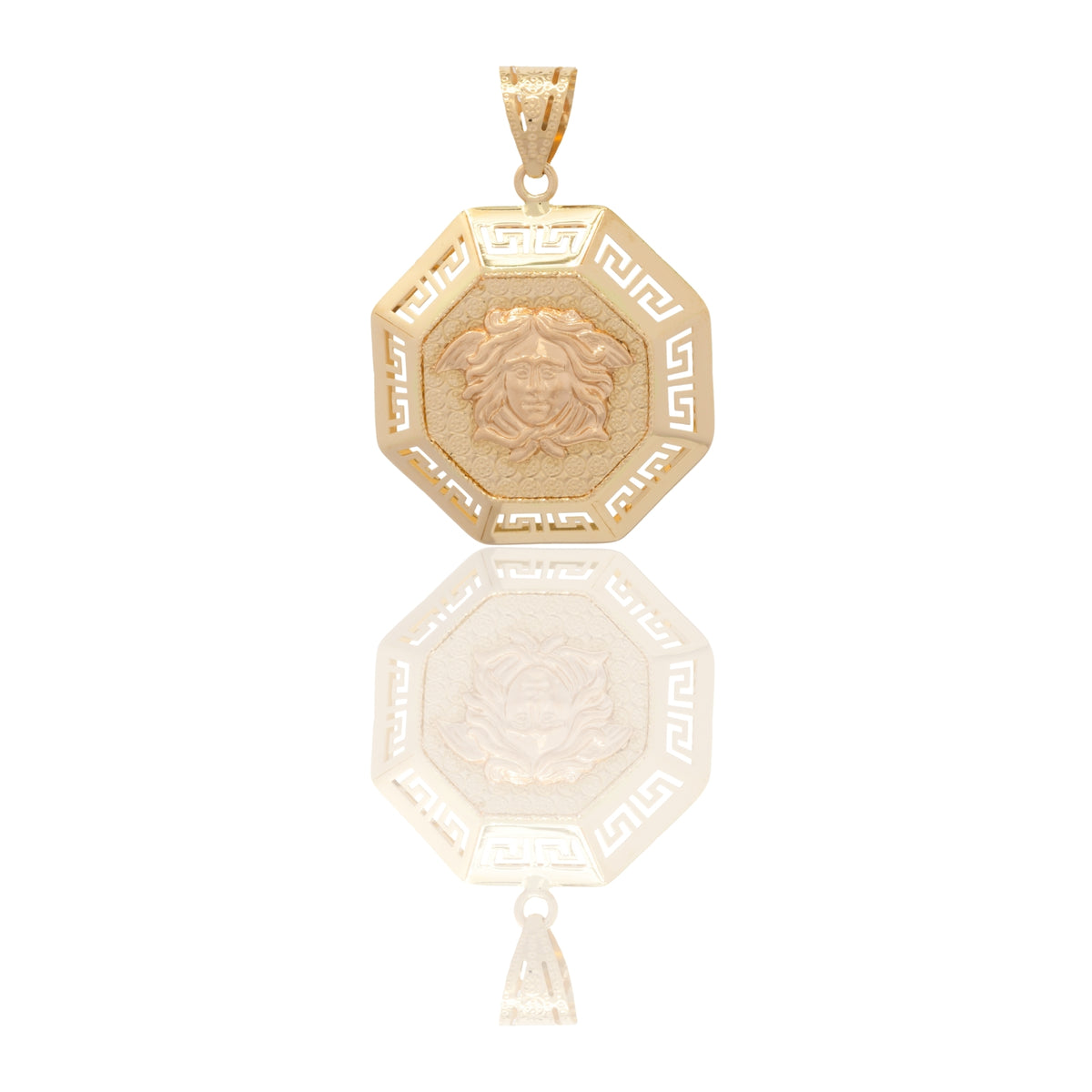 Ciondolo Oro Giallo Oro 18 carati Ottagono Con Medusa E Greca Solo Oro cm.4,0