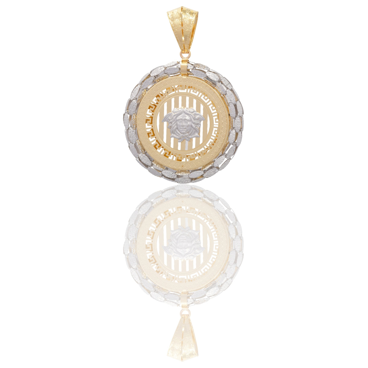 Ciondolo Oro Giallo Oro Bianco Oro 18 carati Tondo Con Medusa Solo Oro cm.6,5