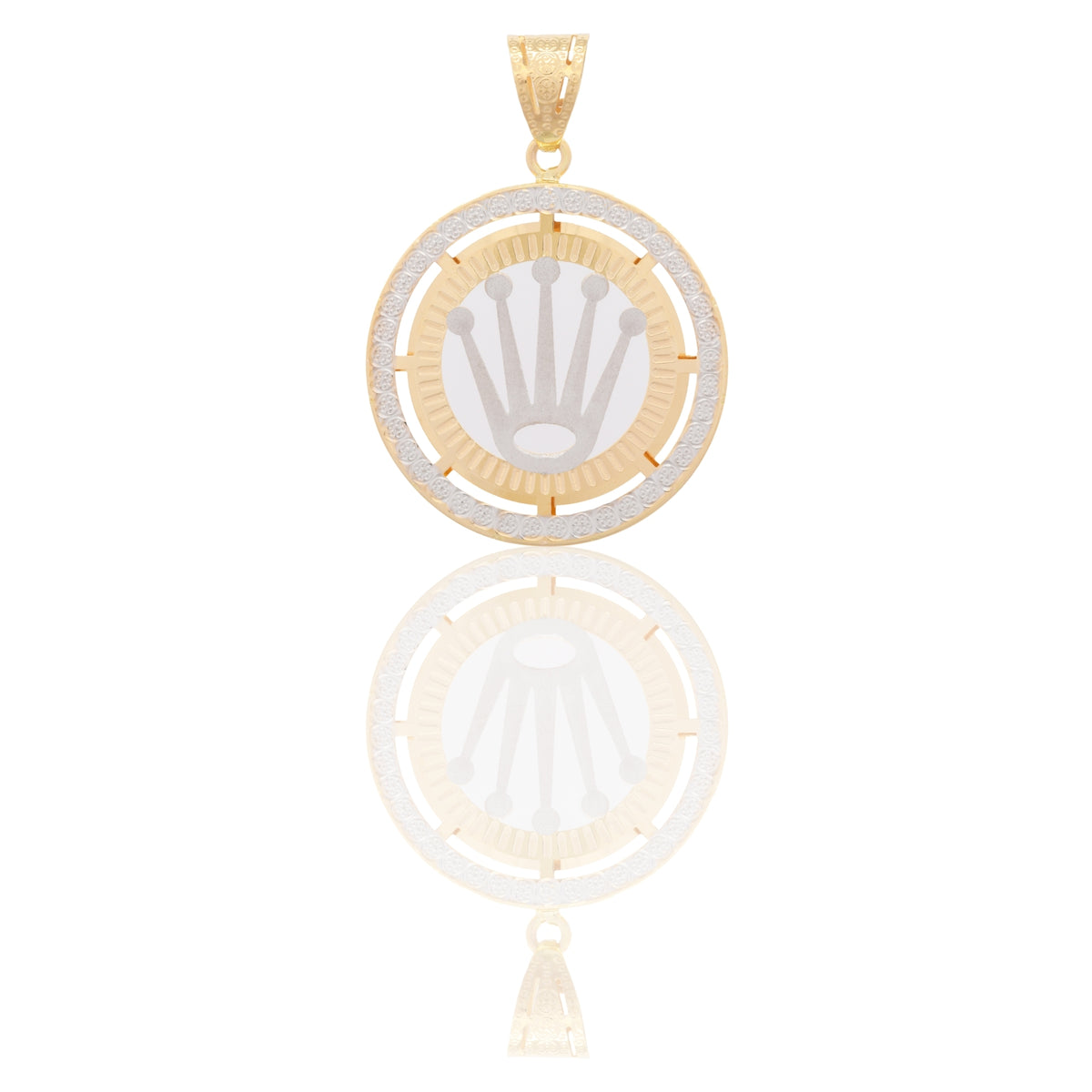 Ciondolo Oro Giallo Oro Bianco Oro 18 carati Tondo Con Righe Con Corona Solo Oro cm.4,0