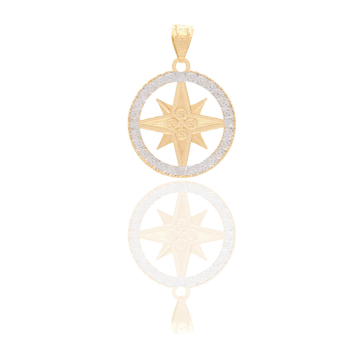Ciondoli Oro Giallo Oro Bianco Oro 18 carati Rosa dei venti traforata Solo Oro 2,9cm x 2cm