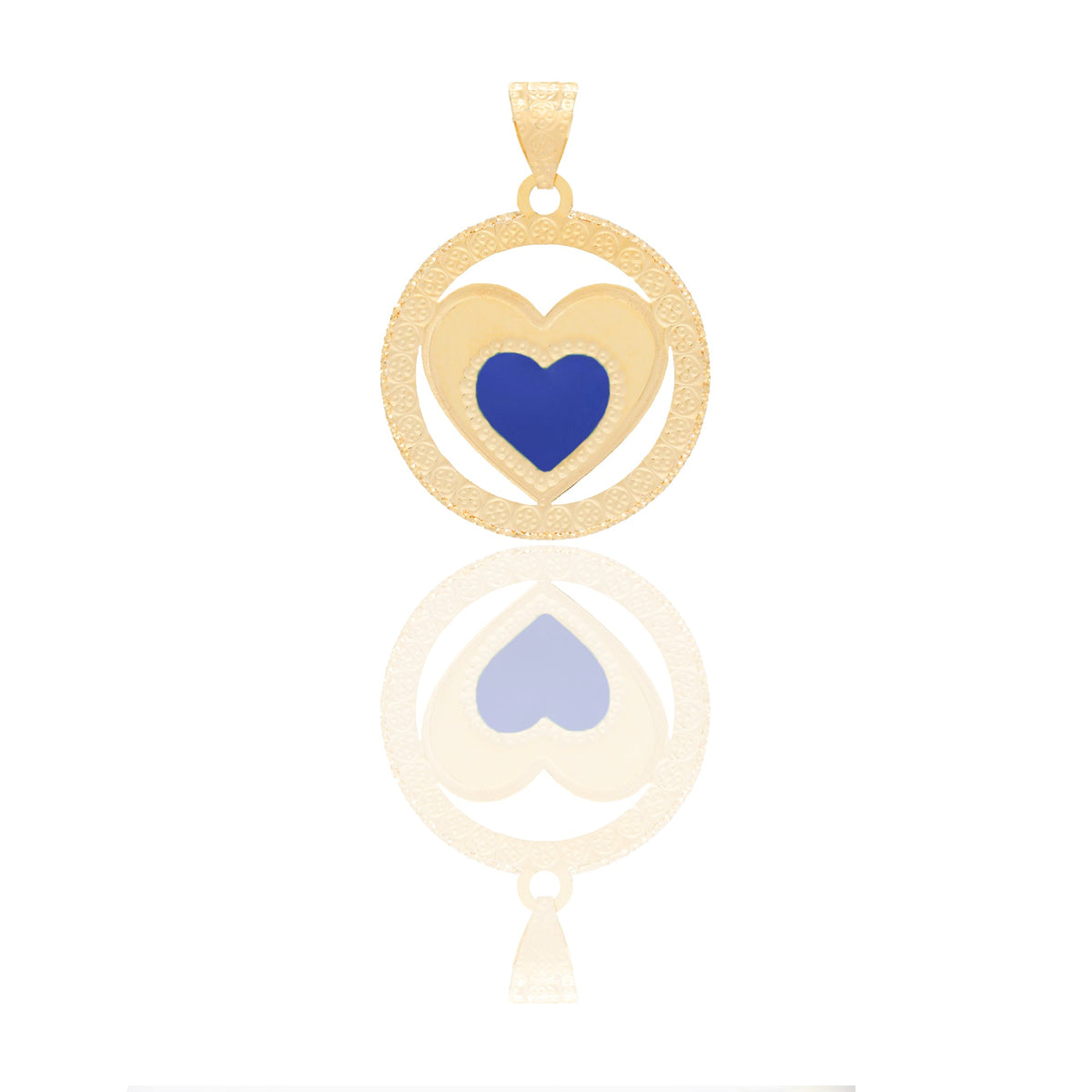 Ciondoli Oro Giallo Oro 18 carati Cuore a lastra traforato Smalto blu 2,9cm x 2cm