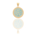 Ciondoli Oro Giallo Oro 18 carati Tondo con fiori Smalto blu 3cm x 2,2cm