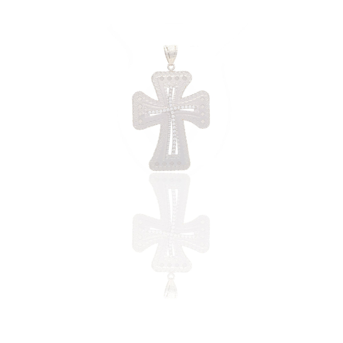 Ciondoli Oro Bianco Oro 18 carati Croce lavorata Zirconi Bianchi 6,5cm x 4cm