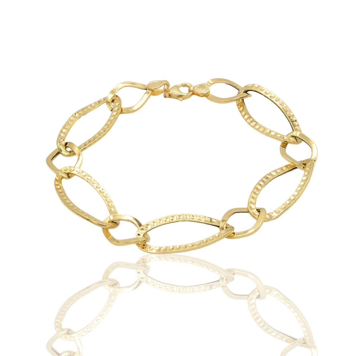 Bracciale Oro Giallo Oro 18 carati Maglia intrecciata martellata Solo Oro