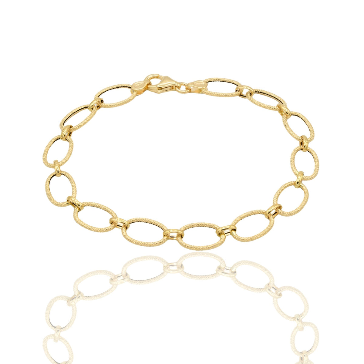 Bracciale Oro Giallo Oro 18 carati Catena Ovali E Anelletti Solo Oro cm. 18,5
