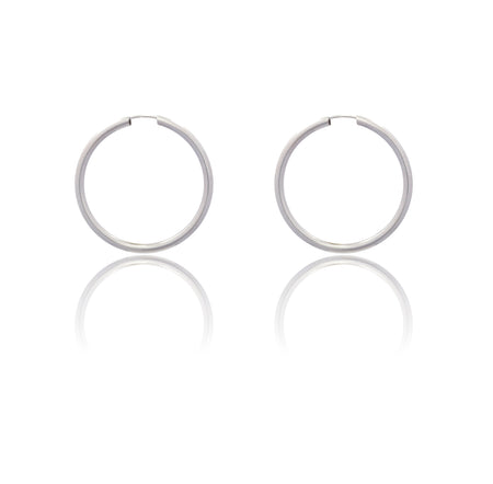 Orecchini Oro Bianco Oro 18 carati  Cerchio Chiusura A Scomparsa  Solo Oro Spessore mm 2 diametro interno cm.3
