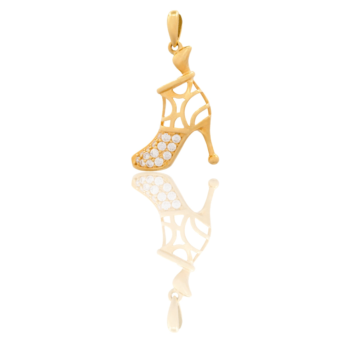 Ciondolo Oro Giallo Oro 18 carati Stivaletto Donna Con Tacco   Zirconi Bianchi cm.2,5