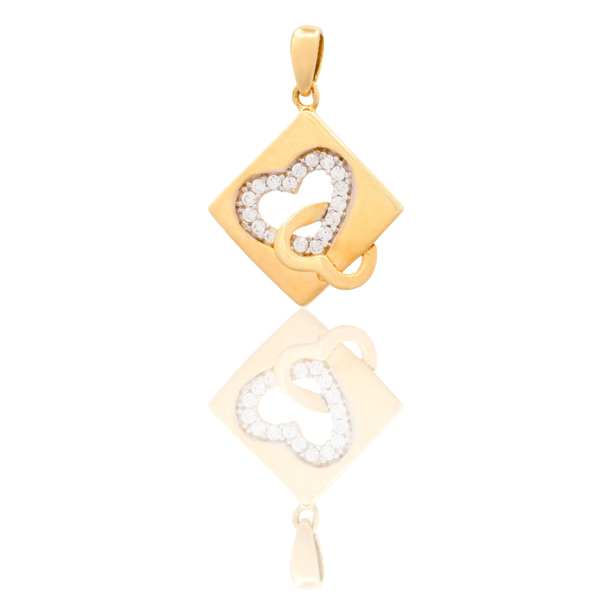 Ciondolo Oro Giallo Oro 18 carati Rombo Con Cuore Traforato Centrale Zirconi Bianchi cm.2