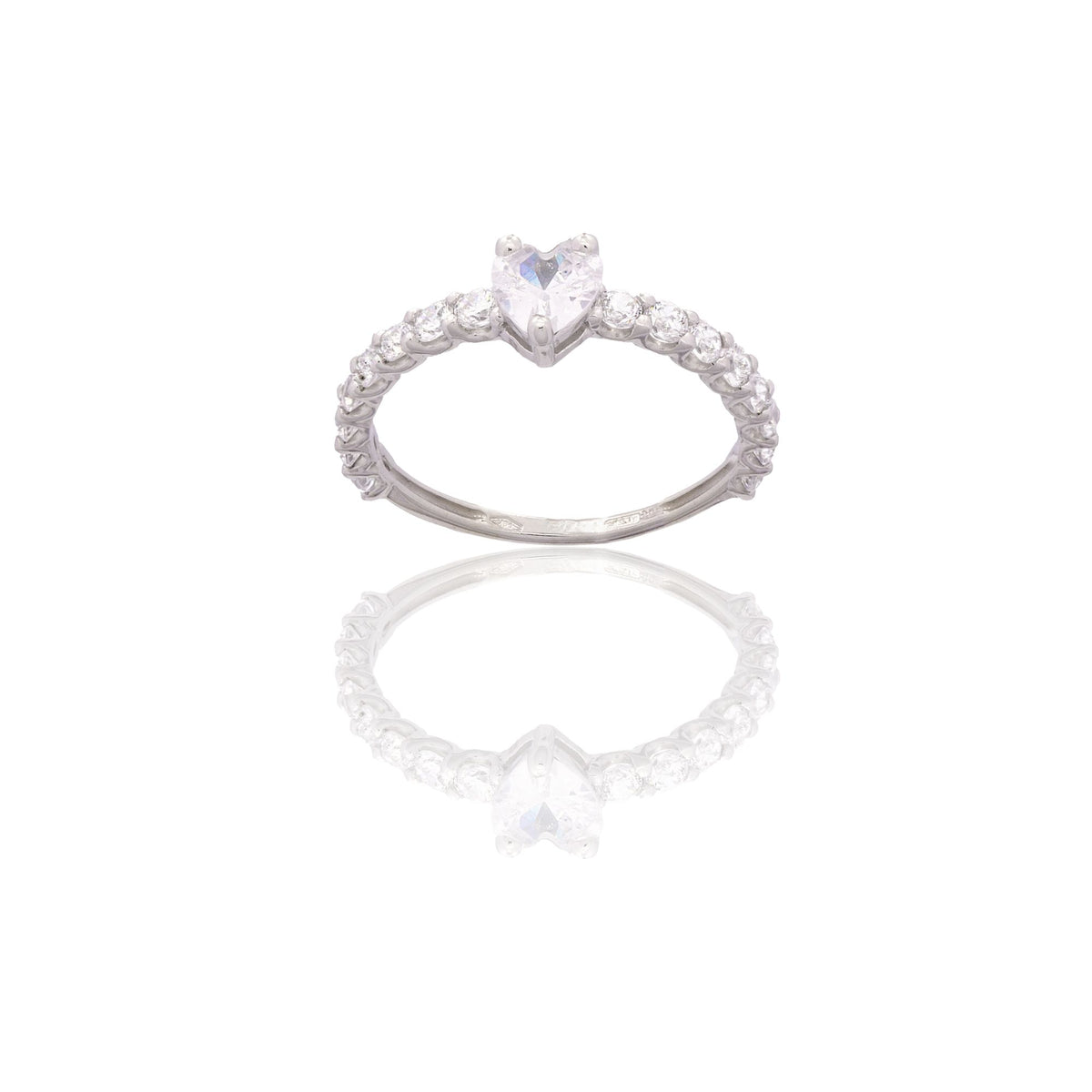 Anello Oro Bianco Oro 18 carati Veretta A Giro Con Cuore Centrale  Zirconi Bianchi