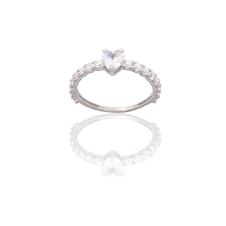 Anello Oro Bianco Oro 18 carati Veretta A Giro Con Cuore Centrale  Zirconi Bianchi